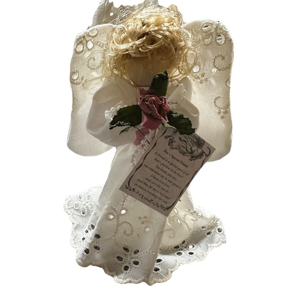 Marycana Angel Figurine - Height is 5" - Holding Pink Flower